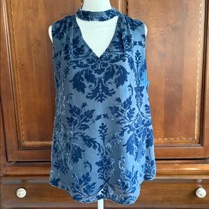 White House Black Market Blue Velvet Floral Blouse